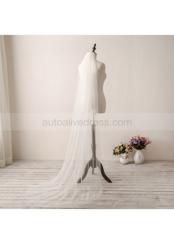 Ivory Plain Edge Tulle Wedding Veil Raw Edge Cathedral Veil